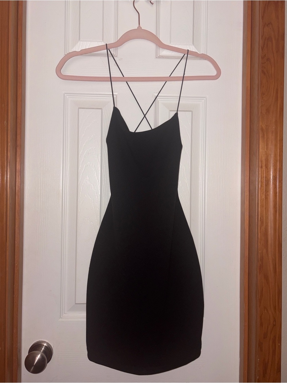 Windsor Black Open Back Mini Dress | Rhinestone Strap | S